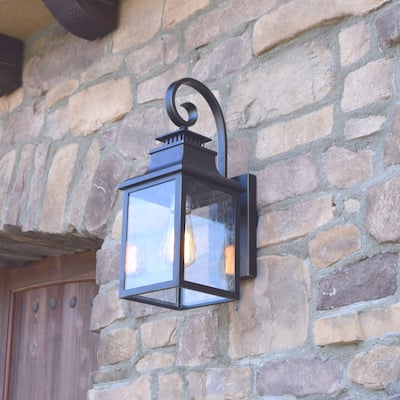 Morgan Imperial Black Metal/ Seeded Glass 1-light Outdoor Wall Light
