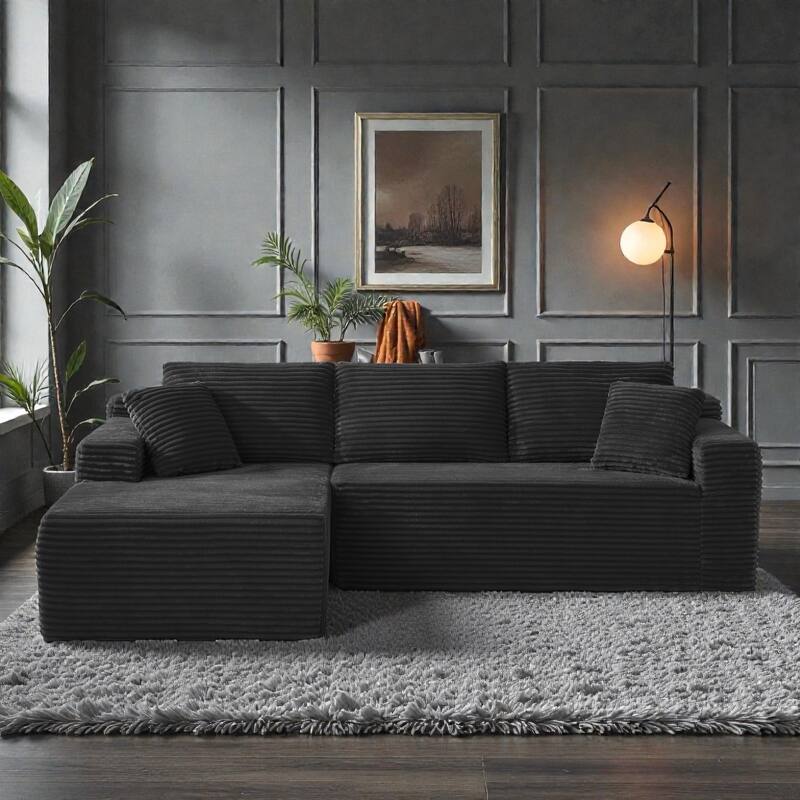 No Assembly Cloud Sectional Sofa, L Shaped Deep Seat Corduroy Modular Couch for Living Room Apartment