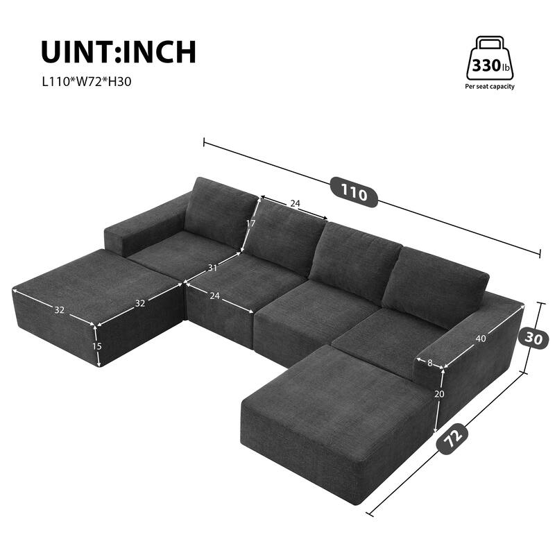 Modular U Shaped Sectional Sofa, Cloud Chenille Sectional Couch