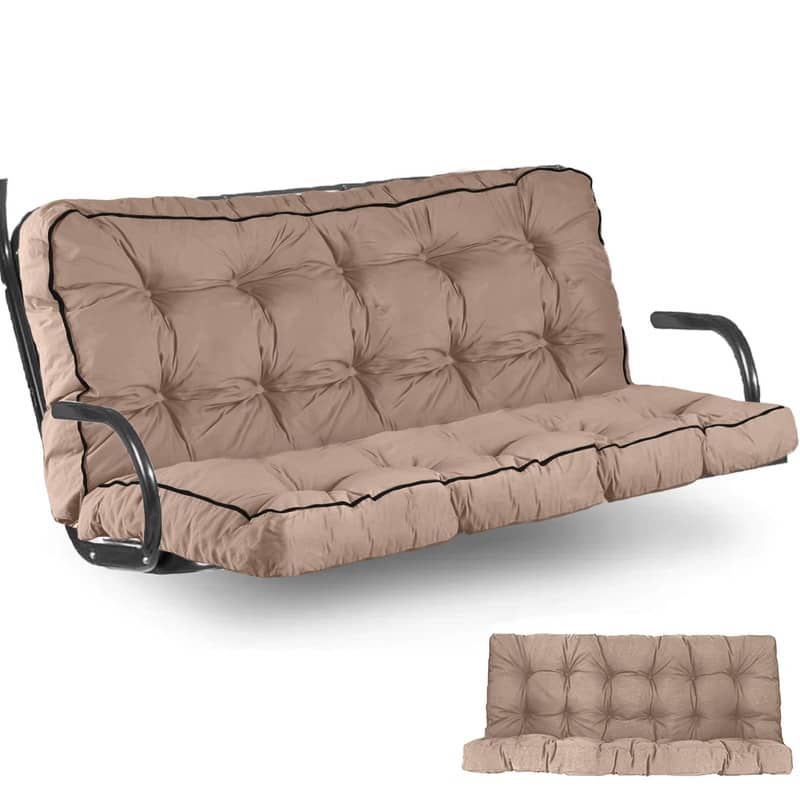 Porch Swing Replacement Cushion, 55in Outdoor Bench Cushions with Backrest , 3 Seat Patio Furniture Garden Loveseat Glider Pad - Khaki