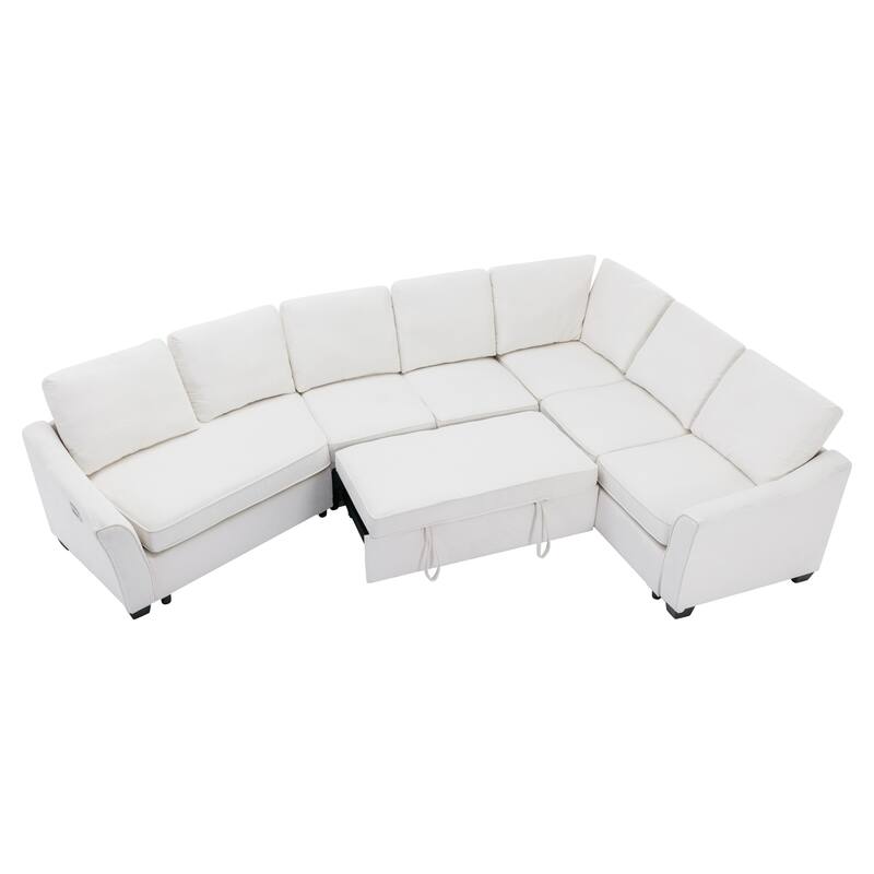 129.5" Sectional Sleeper Sofa with Pull-Out Bed Modern L-Shape Couch Bed
