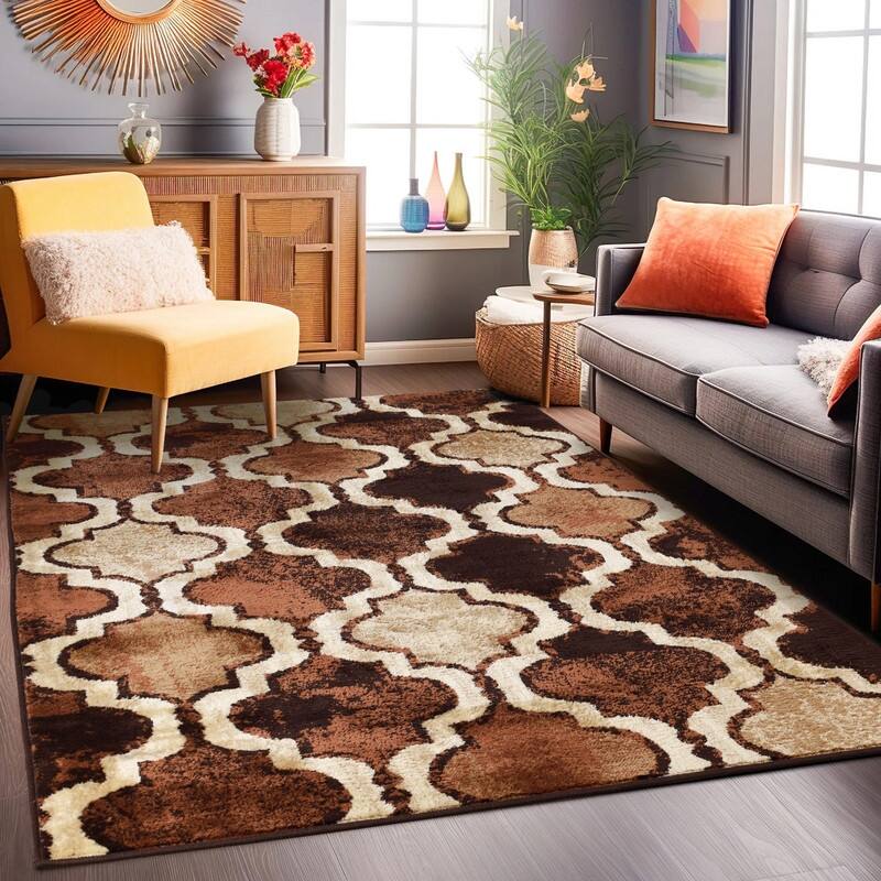 Superior Viking Contemporary Geometric Trellis Indoor Runner or Area Rug - 6' x 9' - Coffee