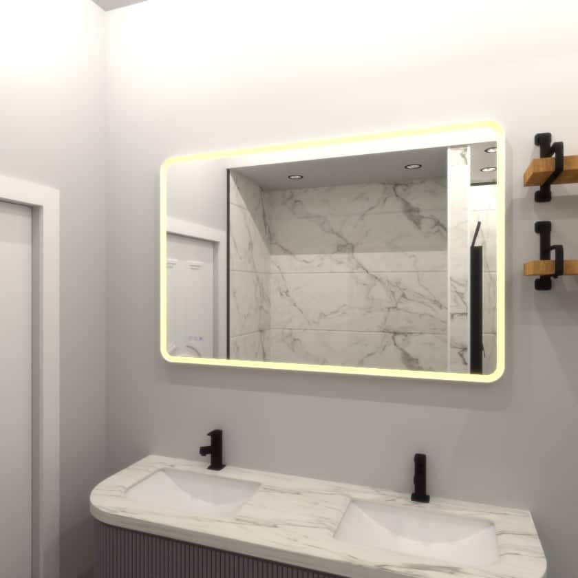 Anti-Fog LED Bathroom Vanity Mirror, Lighted Rectangular Mirror with Memory Function and White Iron Frame