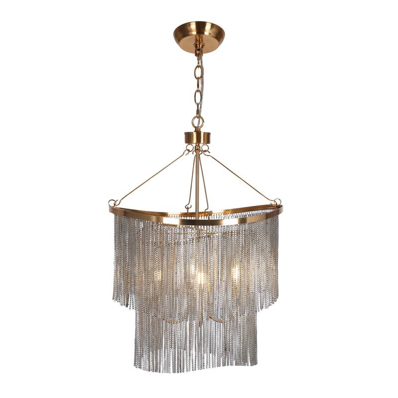 Modern Gold 4-Light 2-Tier Chandelier with Flowing Aluminum Chain - D18.8" x H26.7"