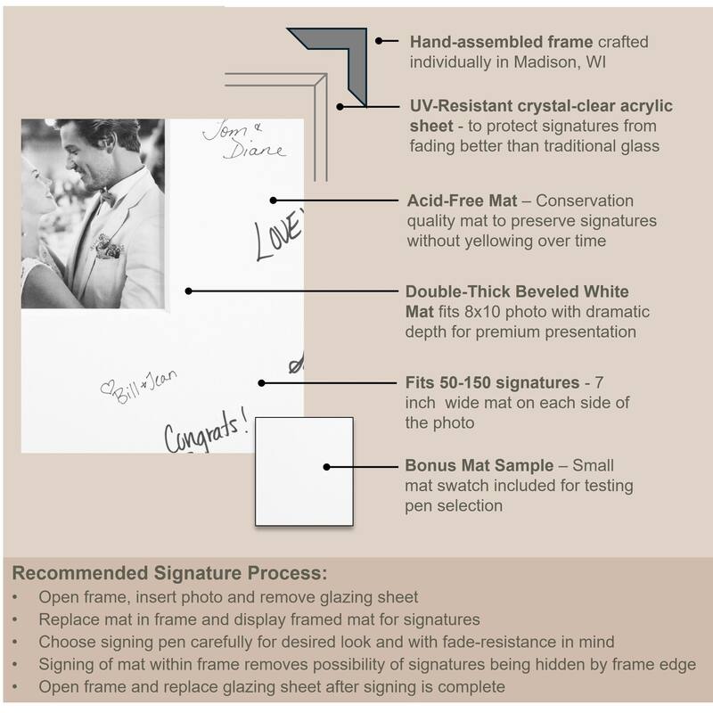 Brush Nickel Signature Mat Picture Frame - Autograph Photo Frame Guest Book Alternative for Weddings, Graduations, or Retirement