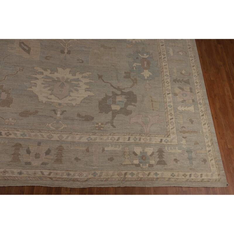 Vegetable Dye Floral Oushak Turkish Rug Handmade Wool Carpet - 9'10"x 14'3"
