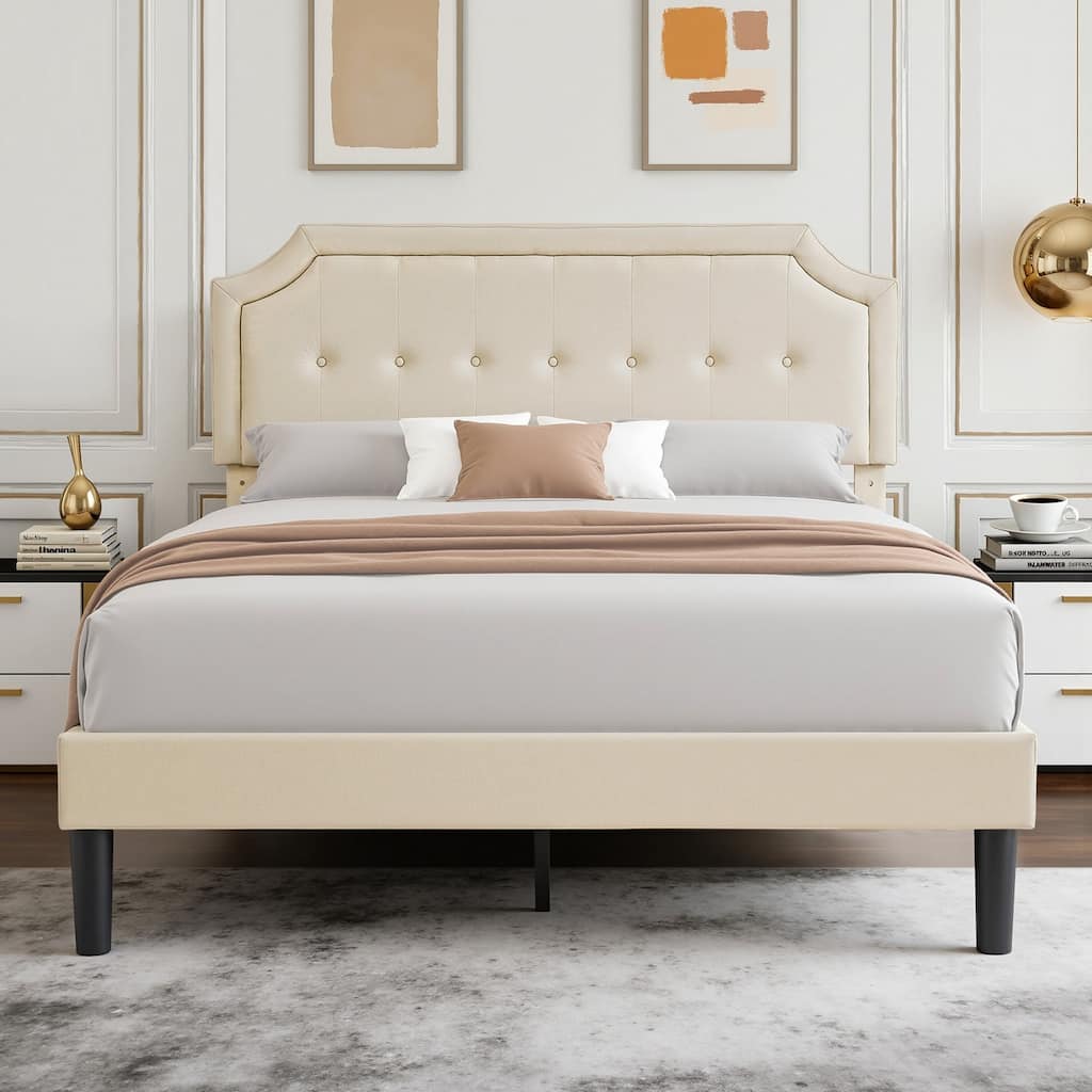 Javlergo Modern Upholstered Bed Frame with Height Adjustable Headboard Heavy-Duty Frame No Box Spring Needed