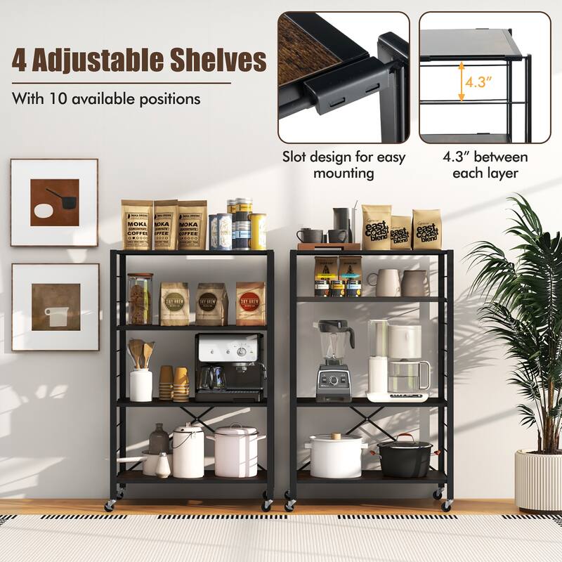 Gymax 2 PCS 4-tier Foldable Storage Shelf w/ Lockable Wheels Home