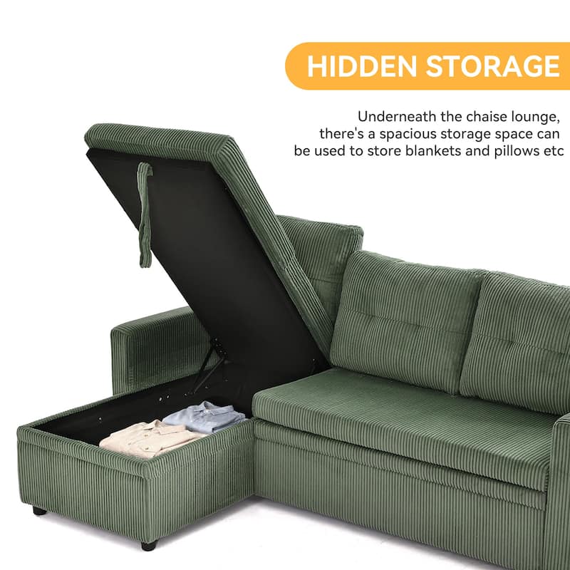 Modern Pull Out Sectional Sofa Bed Couch with Storage Chaise for Living Room