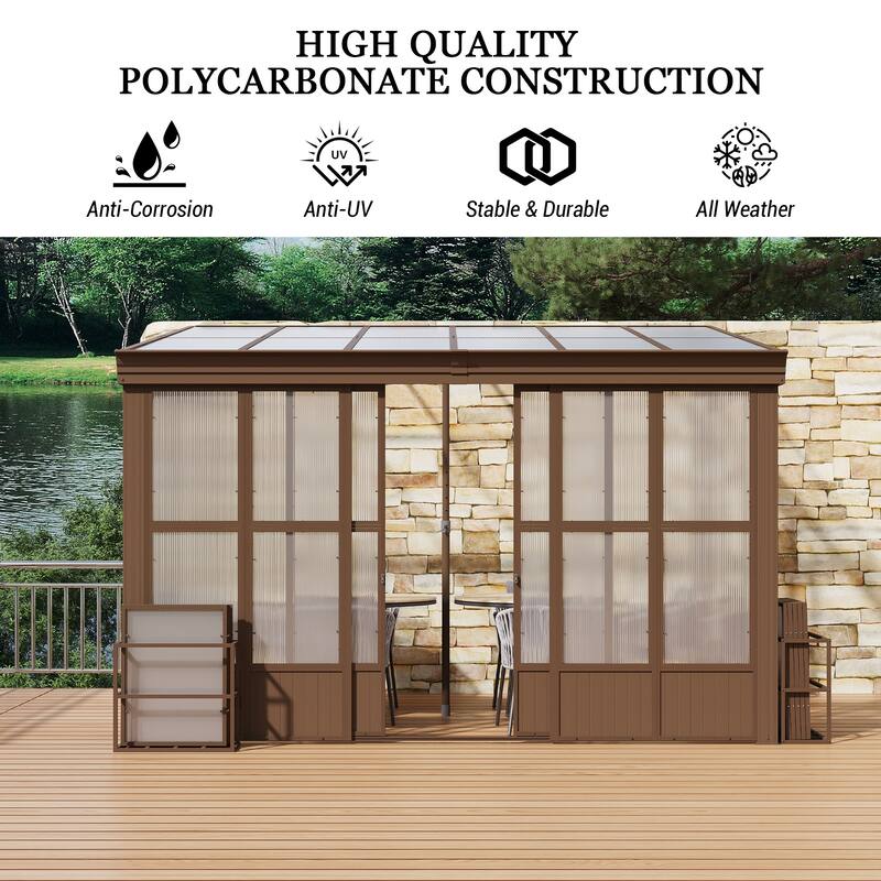 Lean-to Sunroom 10x12FT, Wall Mounted Solarium