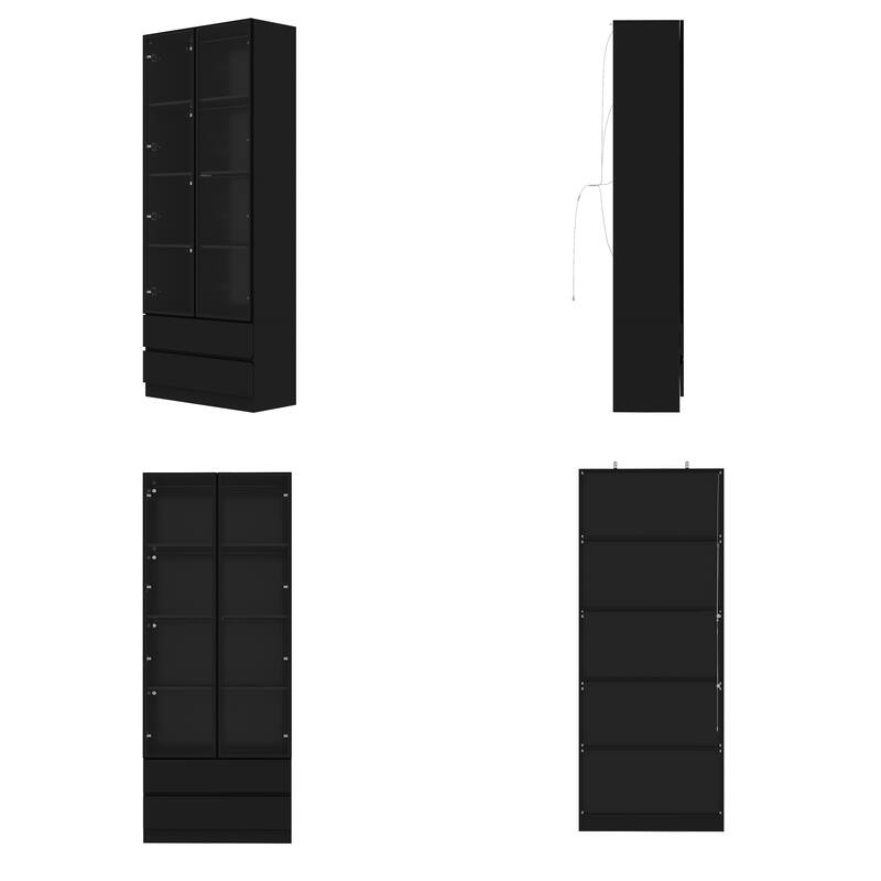 Tall Modular Display Storage Cabinet Bookcase w/Light Home Office