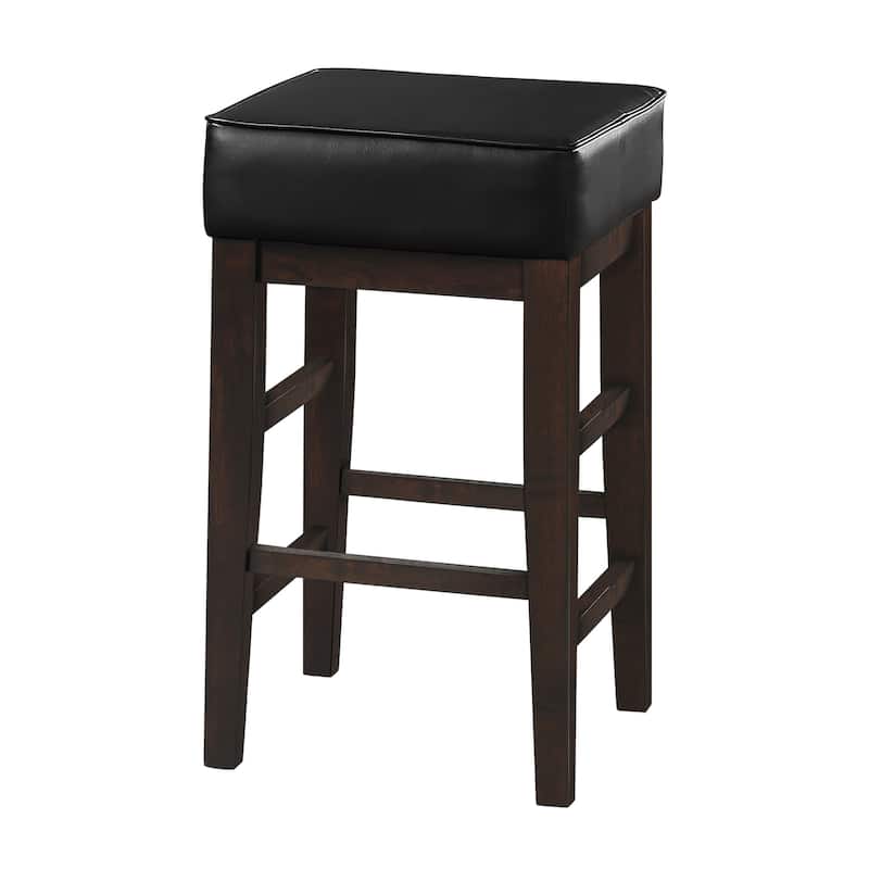 Vin 26 Inch Counter Height Stool, Black Faux Leather Seat, Dark Brown Wood