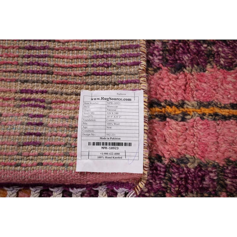 Plush Moroccan Oriental Area Rug Hand-Knotted Pink Wool Carpet - 8'2" x 10'9"