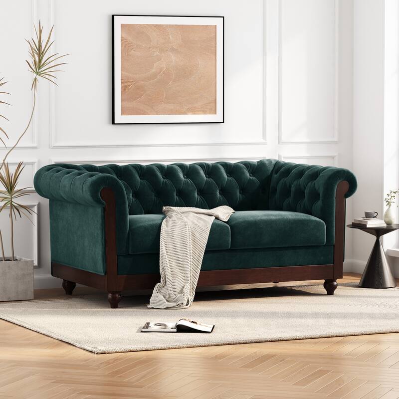 59.44" Chesterfield Velvet Loveseat Sofa