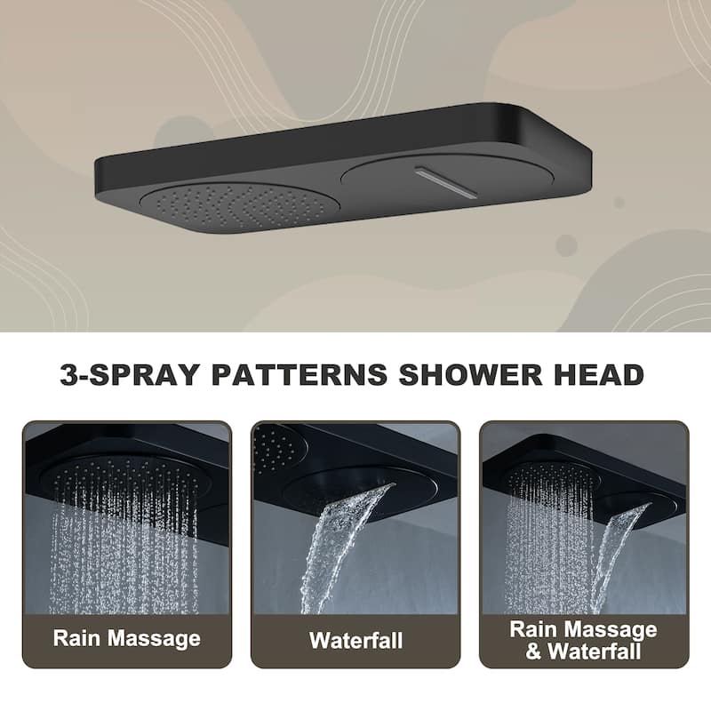 7-Spray Thermostatic 22.5"x 11.2" Rainfall Ceiling and 6" Wall Mount Dual Shower Head with Handheld Spray in Matte Black