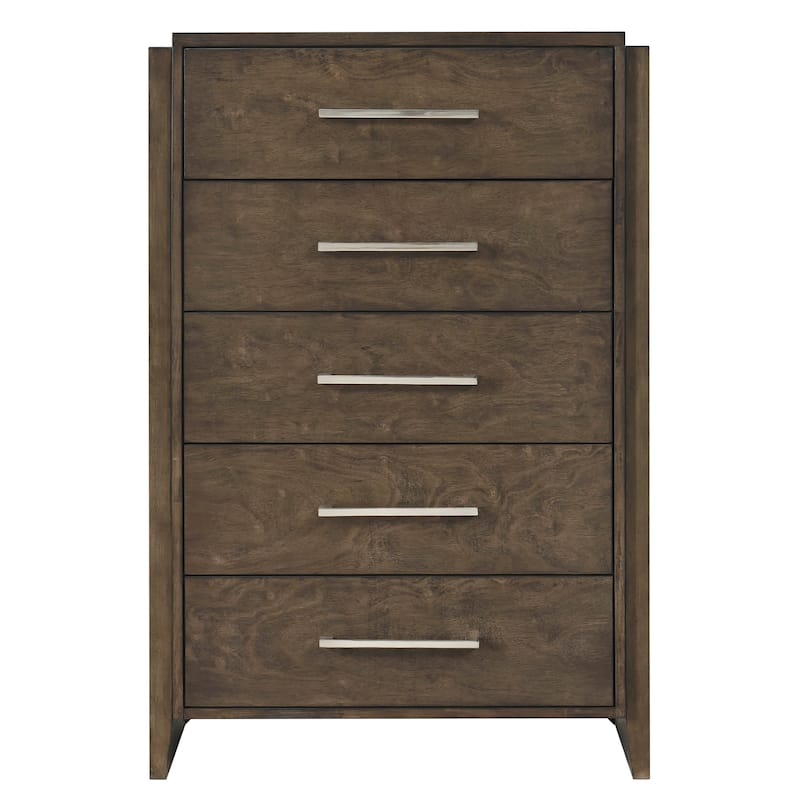 3pc Bedroom Set Dark Walnut Finish Solid Rubberwood Bed Nightstand Chest