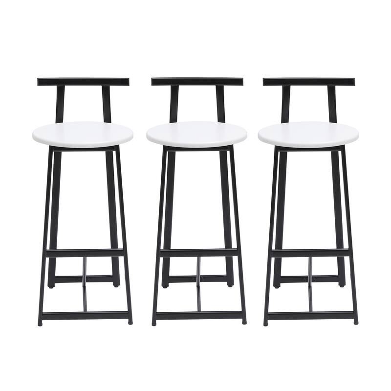 27''H Bar Stools, Set of 3 Wooden Round Bar Chairs with Footrest and Back Kitchen Breakfast Bar Chairs for Dining Room, Kitchen