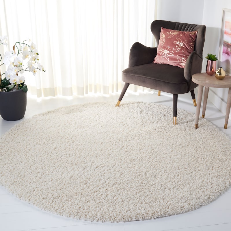 SAFAVIEH Venus Shag Durime 1.75-inch Thick Rug - 8' Round - Ivory