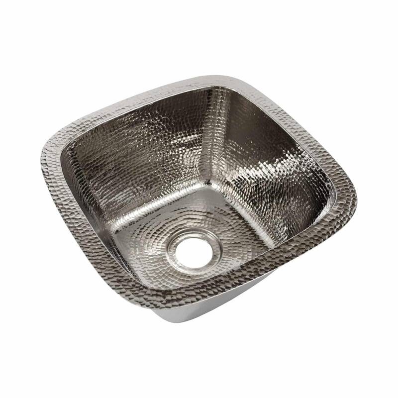 Rincon Hand Hammered Copper 13-inch Square Undermount Bar/ Prep Sink - Polished Nickel