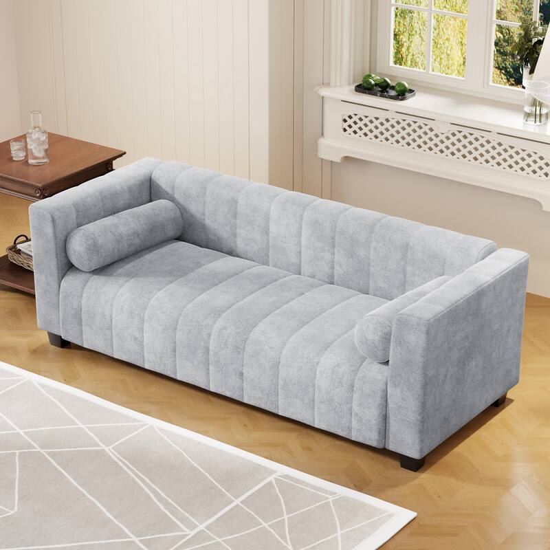 78.7" Chenille Upholstered 3-seater Sofa with Plastic Legs and 2 Pillows for Living Room