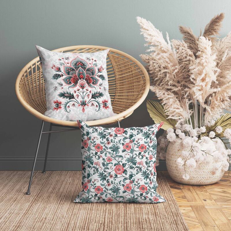Paisley Petal Melody Indoor/Outdoor Reversible Throw Pillow Red and Green