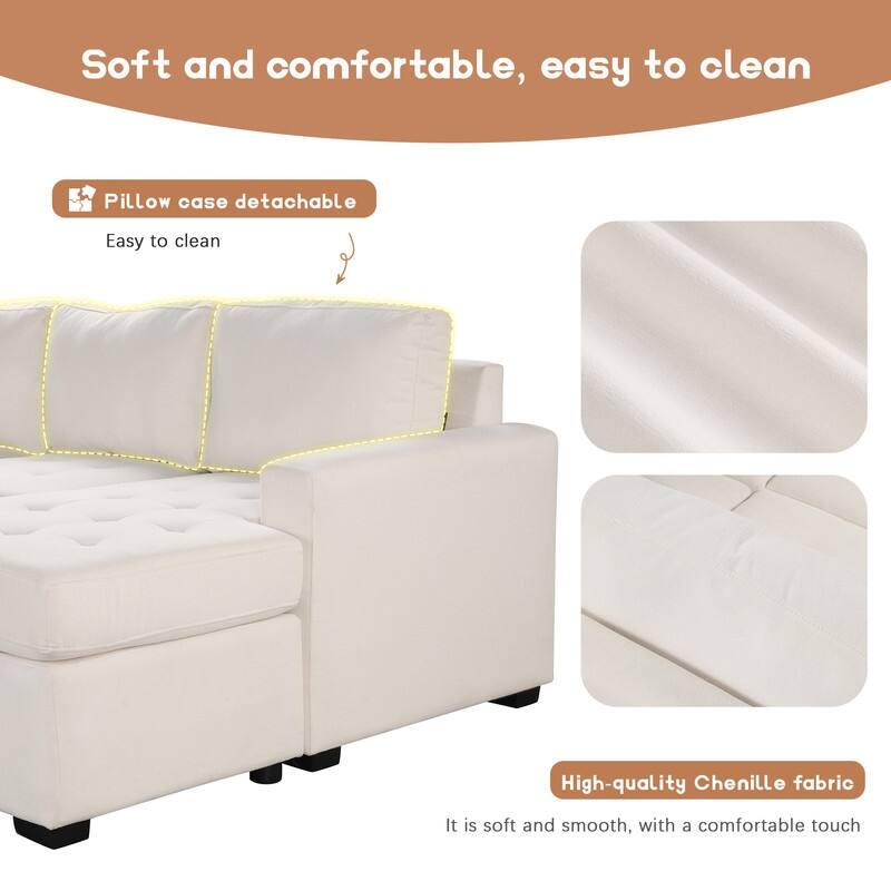 108.3-In Modern U Shape Sectional Sofa,Upholstered Sleeper Sofa with Chaise,Charging Station