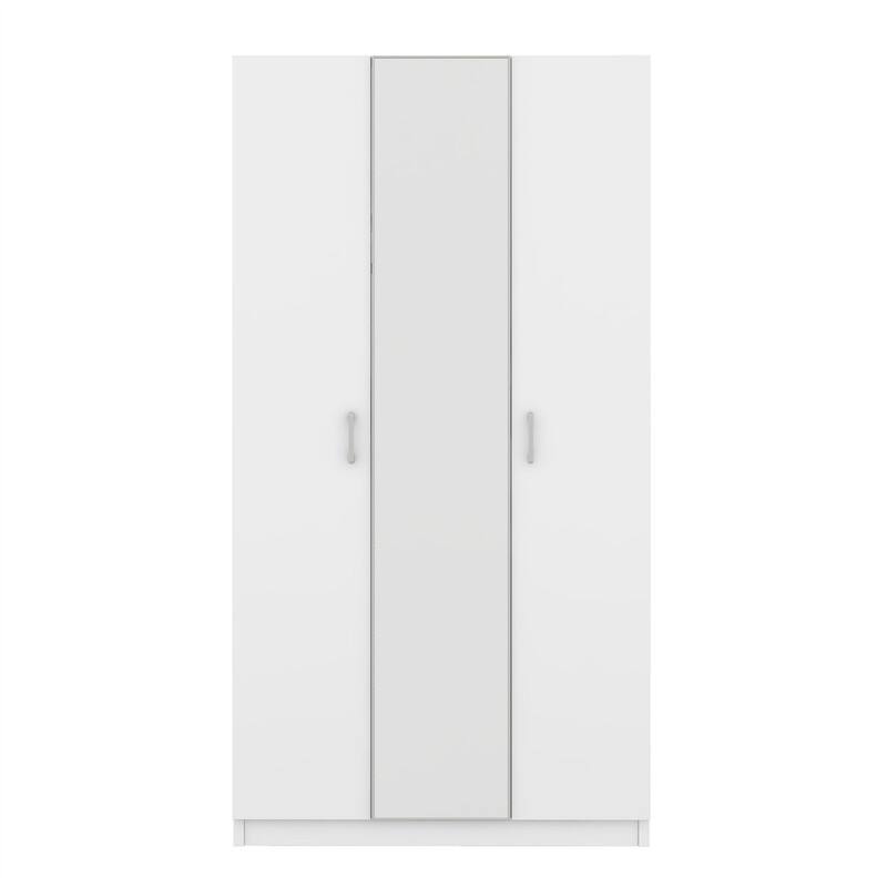 3 Door Wardrobe Closet with Mirror and Hanging Rod, Bedroom Armoire with 3 Fixed Shelves, Modern Wardrobe Closet for Bedroom