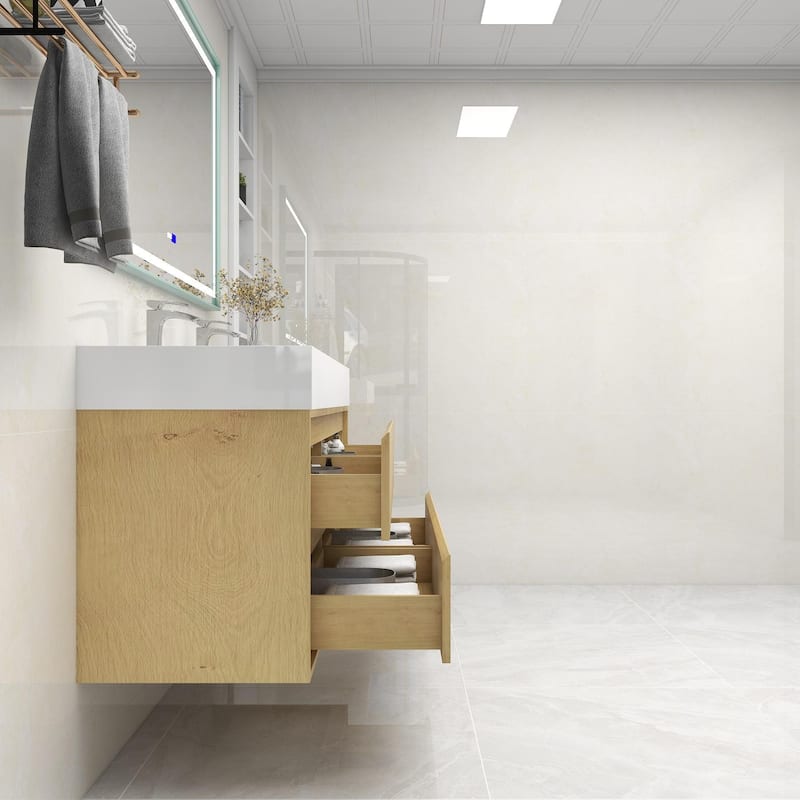 Victoria 60" Wall Mounted Modern Vanity with Double Acrylic Sink
