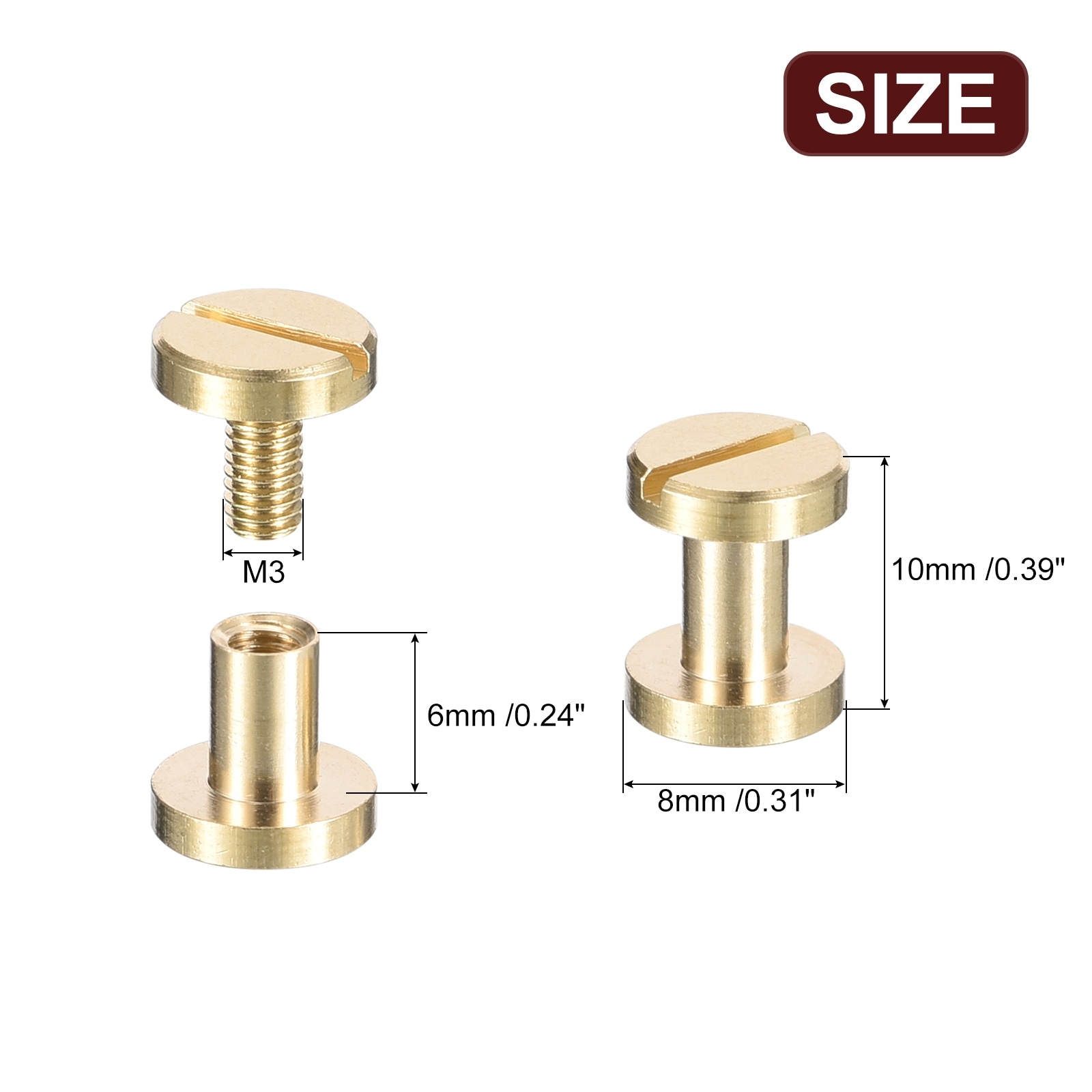 Brass Chicago Screws, Flat Head Screw Back Binding Post Nail Stud Rivets for DIY Leather Craft Belt