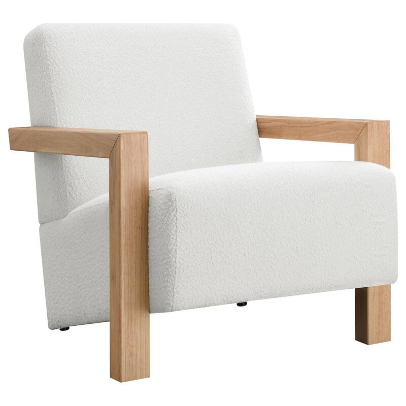 Fitz Accent Chair, Soft Ivory Boucle Cushions, Natural Brown Wood