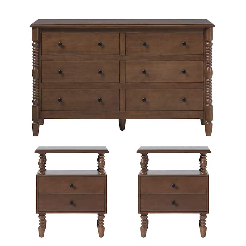 Walker Edison Spindle Dresser and 2-Drawer Nightstands Bedroom Set