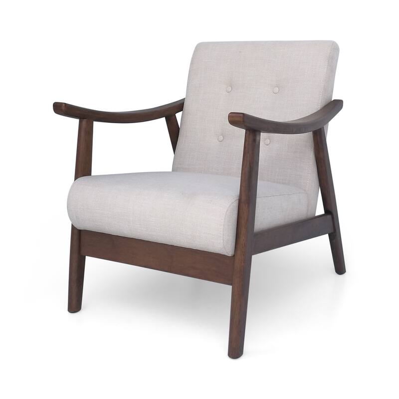 Polyester Upholstery Mid-Century Tufted Armchair with Rubberwood Frame