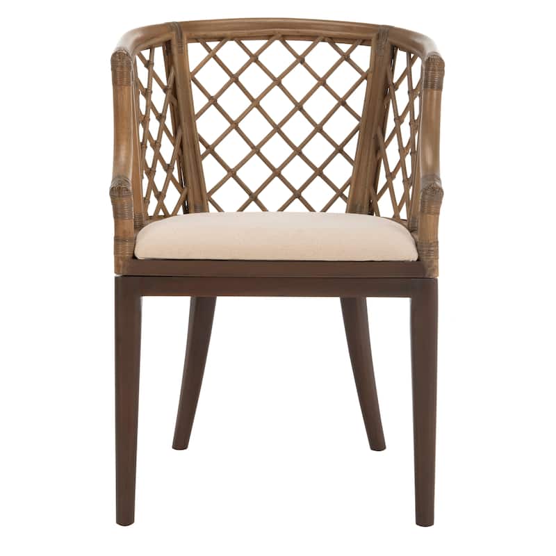 SAFAVIEH Theona Rattan Lattice Arm Chair - 22.3" W x 23" L x 31.3" H - 22Wx23Dx31H - Greige/White