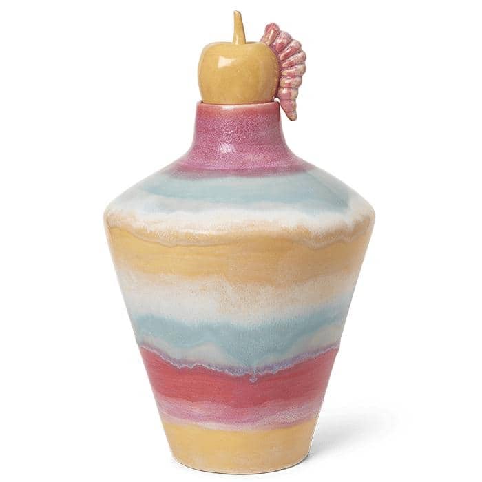 Kähler Poppery Vase With Apple, Pink/Mint/Yellow - H: 15.4"