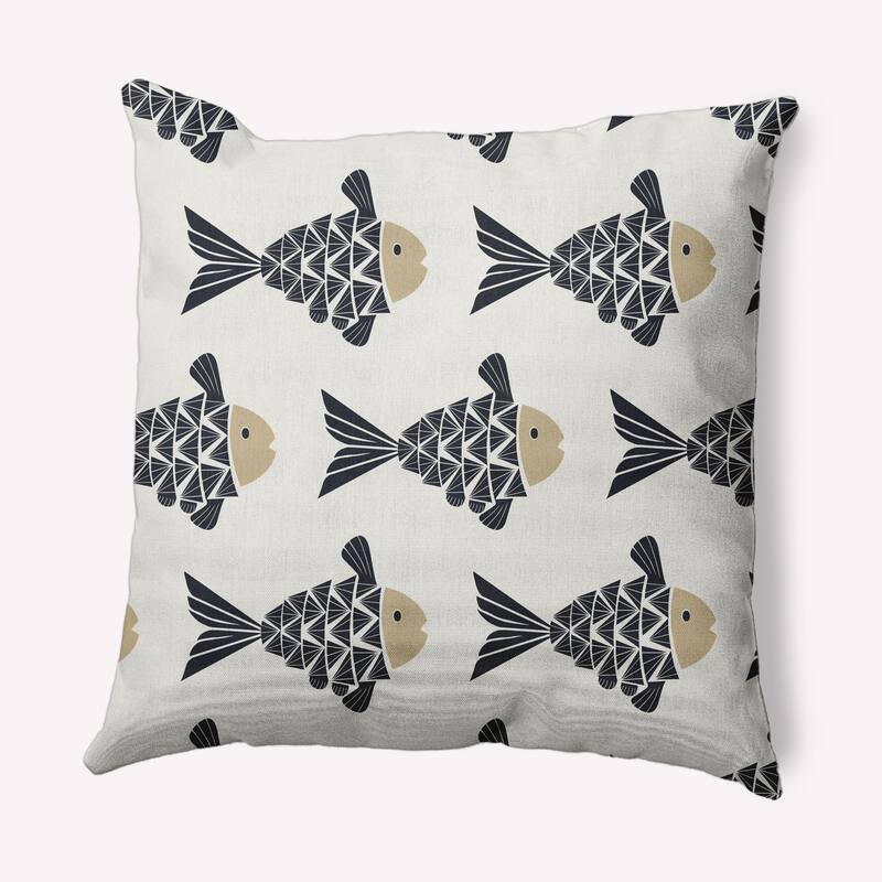 Fish Tales Nautical Decorative Indoor Pillow - Taupe - 16" x 16"