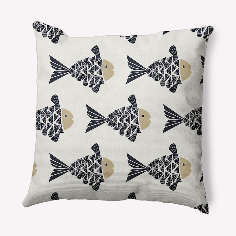 Fish Tales Nautical Indoor/Outdoor Throw Pillow - Taupe - 18" x 18"