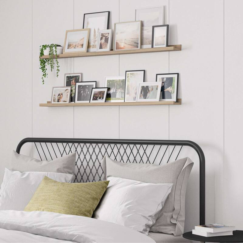 Picture Ledge Shelf 48 inch, Vinyl Display Shelf, Photo Display Shelf for Wall, Farmhouse Decor, Wall Mounted, Natural, 2 Pcs