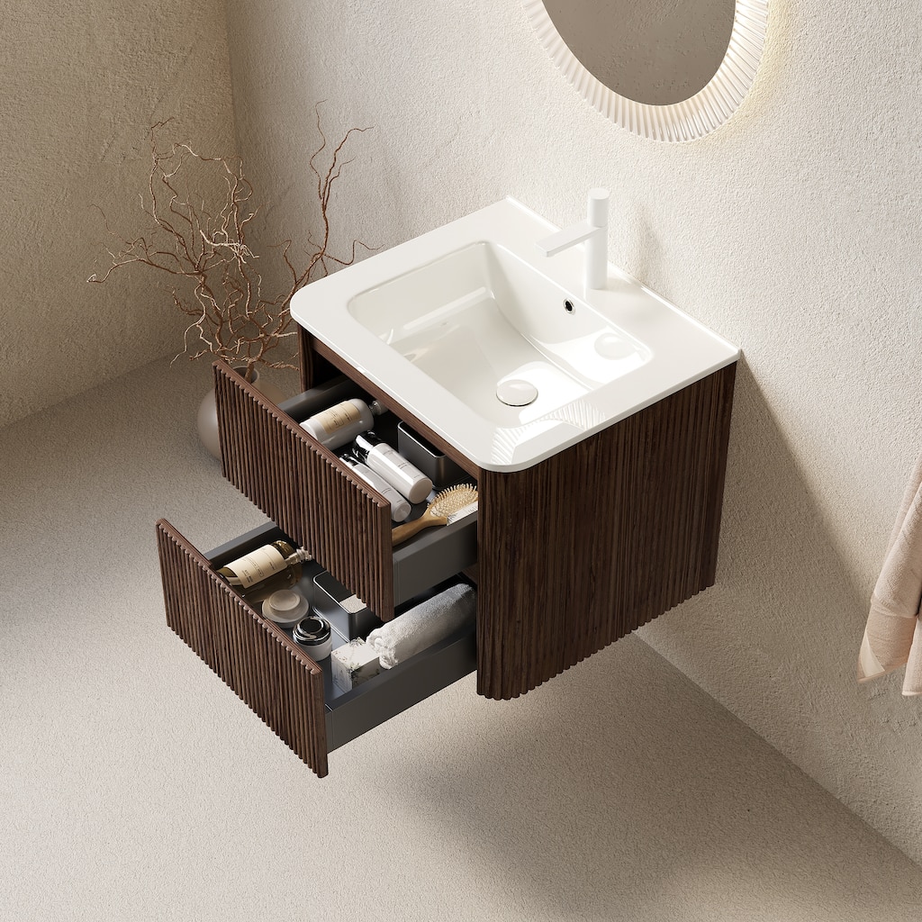 24" Floating Bathroom Vanity with Sink - Cabinet with 2 Drawers & Ceramic Basin, Wall-Mounted (Faucet Not Included)
