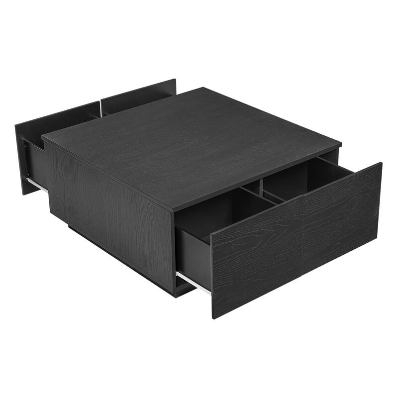 Roomfitters Square Coffee Table, Modern Wood Center Table with 4 Storage Compartments for Living Room