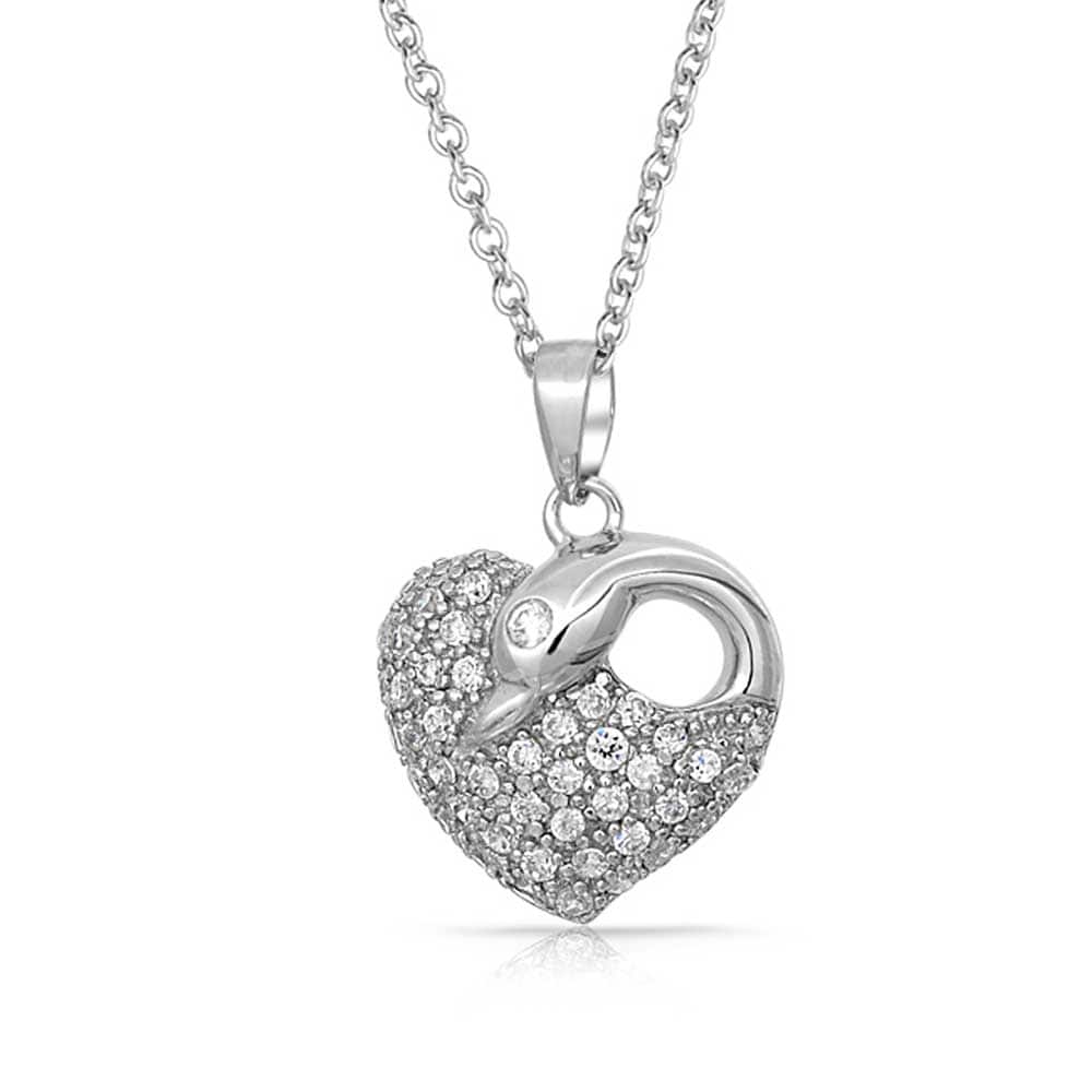 Pave CZ Encrusted Bird Heart Swan Pendant Necklace For Women For Bride 925 Sterling Silver