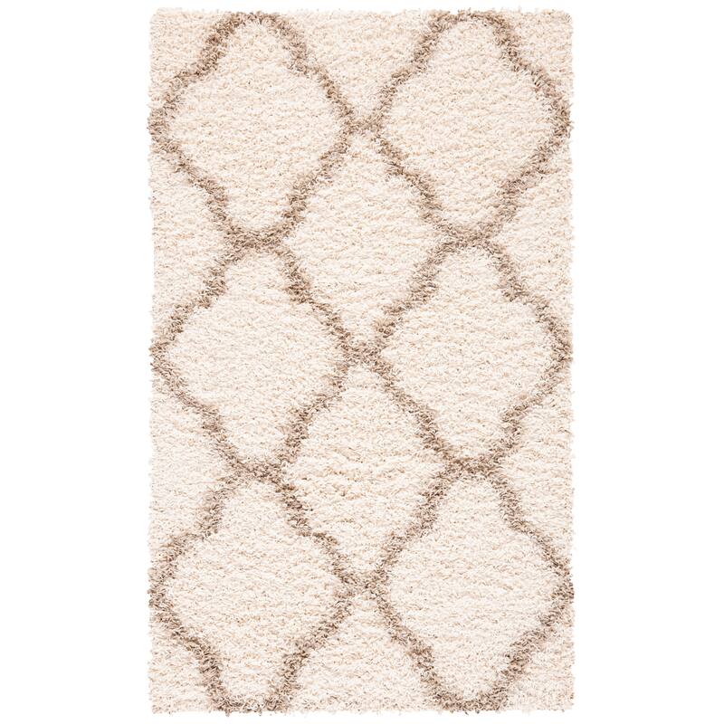 SAFAVIEH Dallas Shag Hacer Trellis 1.5-inch Thick Rug - 2' 3" x 4' - Ivory/Beige - Runner/Rectangle