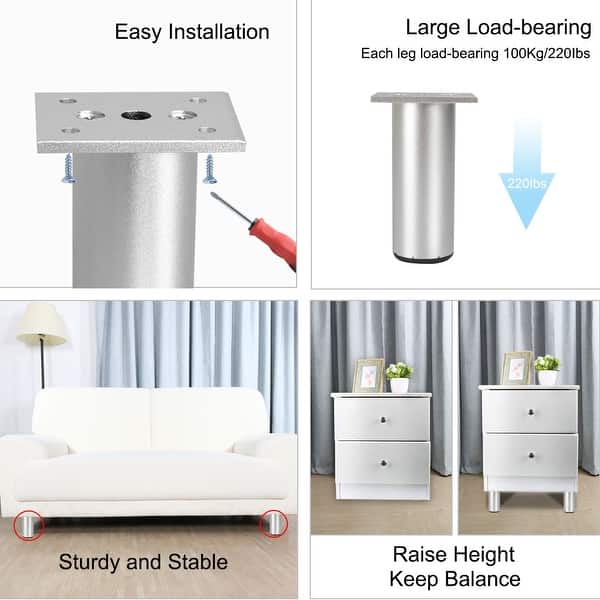 4-Inch Metal Cabinet Furniture Legs – 4 Pack, 10cm Height, For Sofa, Table, Cabinet & Bed Frames