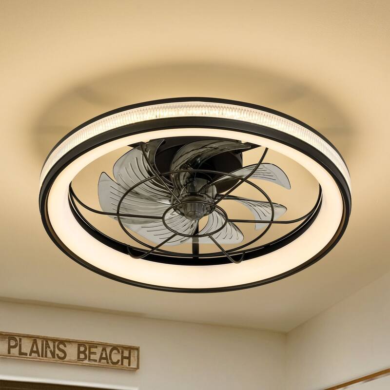 18.5 in. Modern Black Low Profile Semi-Flush Mount Dimmable Integrated LED Ceiling Fan with Remote Included