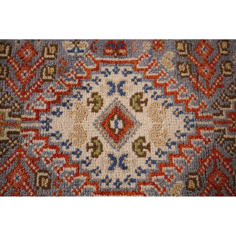 Gray Geometric Kazak Oriental Runner Rug Handmade Wool Carpet - 2'6"x 8'0"