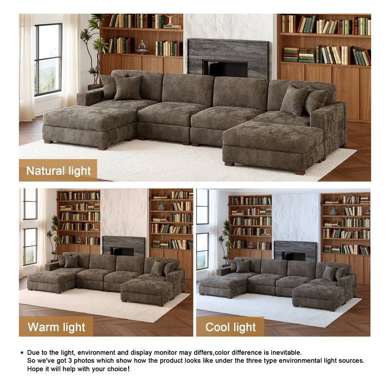 Oversized Chenille Modular Sectional Sofa Conversation Set with 2 Ottomans