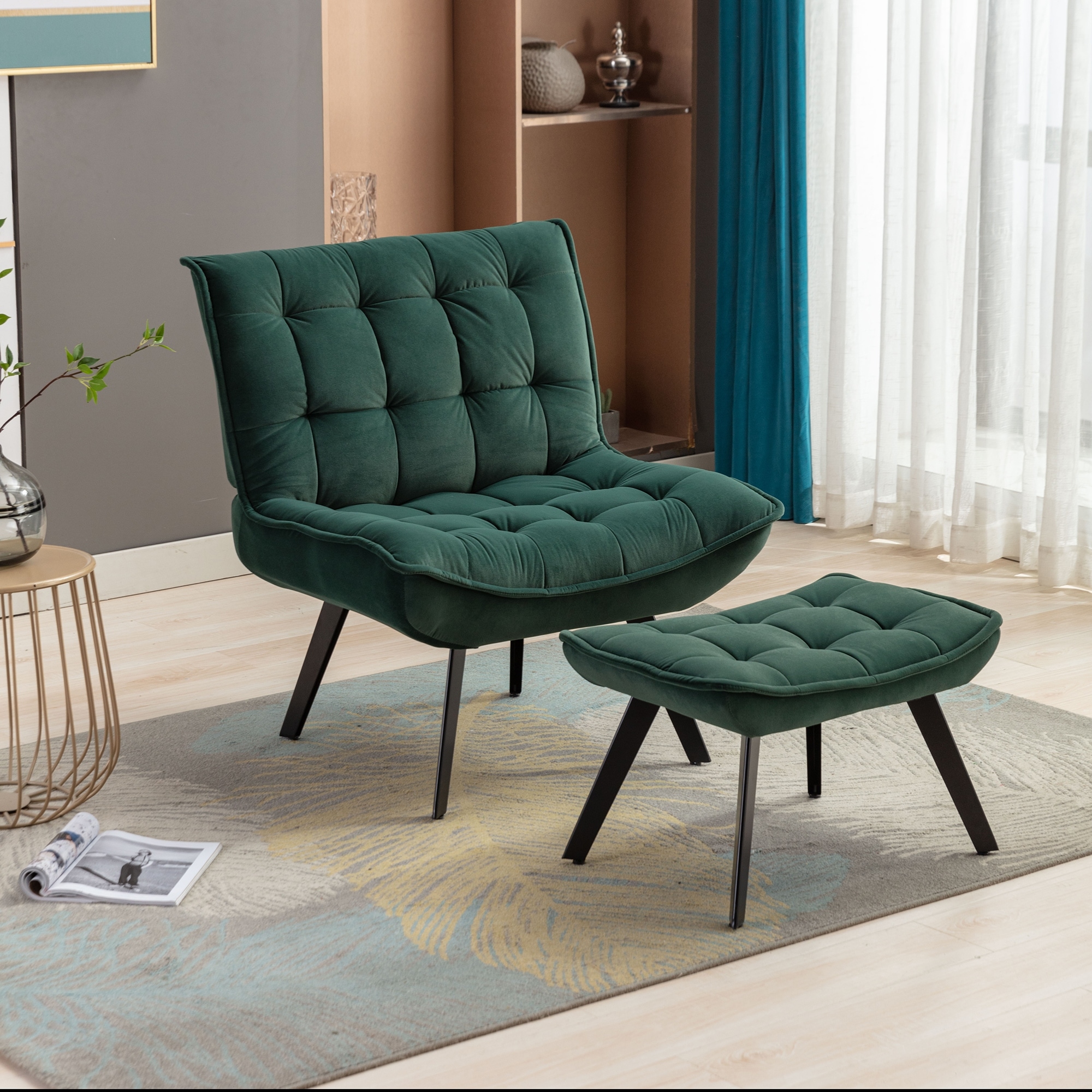Modern Soft Velvet Fabric Material Large Width Accent Chair