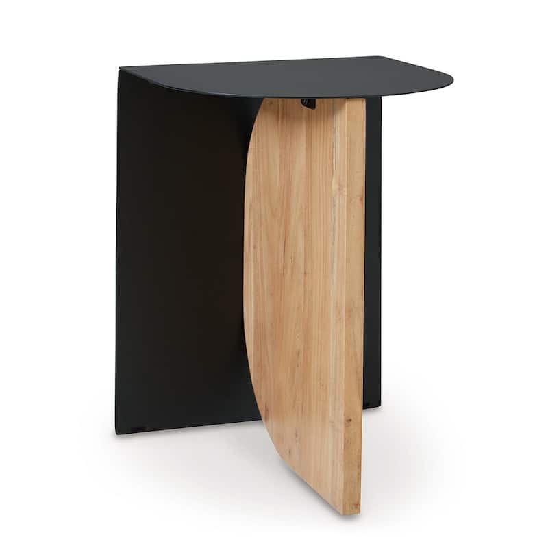Modern Table, Metal Frame w Solid Wood Base, 16 Inch, Black and Brown