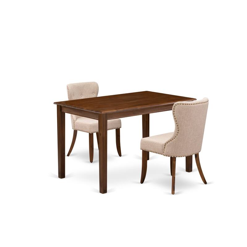 East West Furniture Kitchen Table Set- a Dining Table and Upholstered Parson Chairs, Antique Walnut(Pieces Option)
