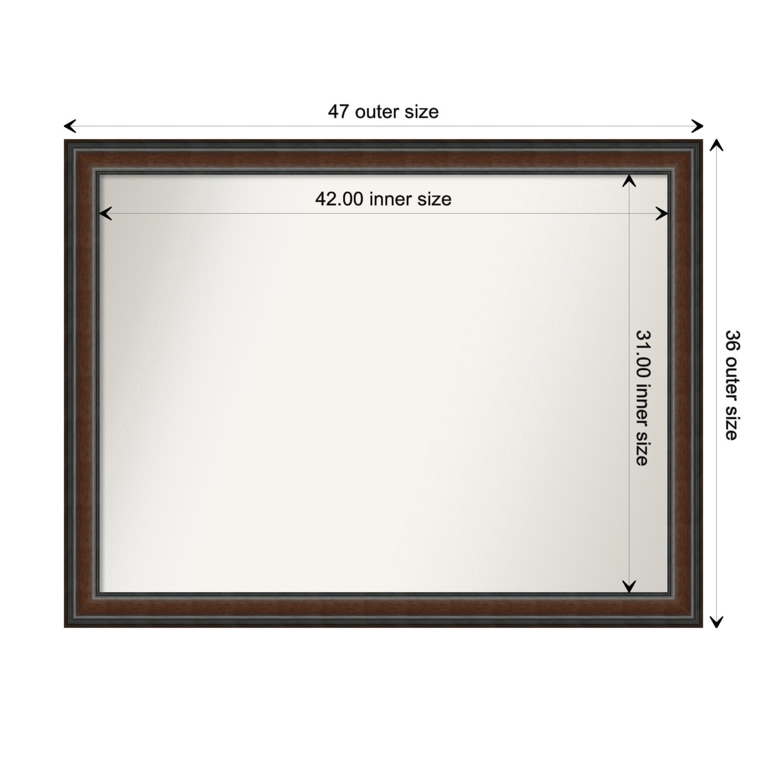 Cyprus Walnut Framed Non-Beveled Custom Wall Mirror, Bathroom Vanity Mirror