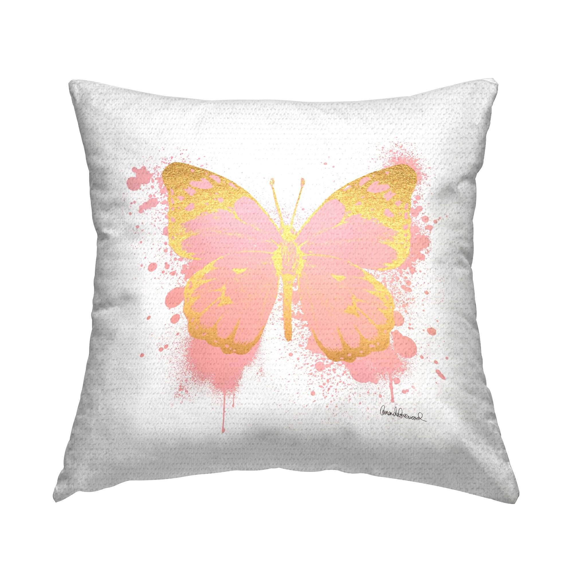 Stupell Pink Butterfly Urban Splatter Printed Outdoor Throw Pillow Design by Amanda Greenwood